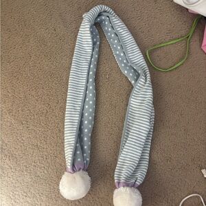 Kids Blue Striped and Polka Dot Scarf with Pom Poms